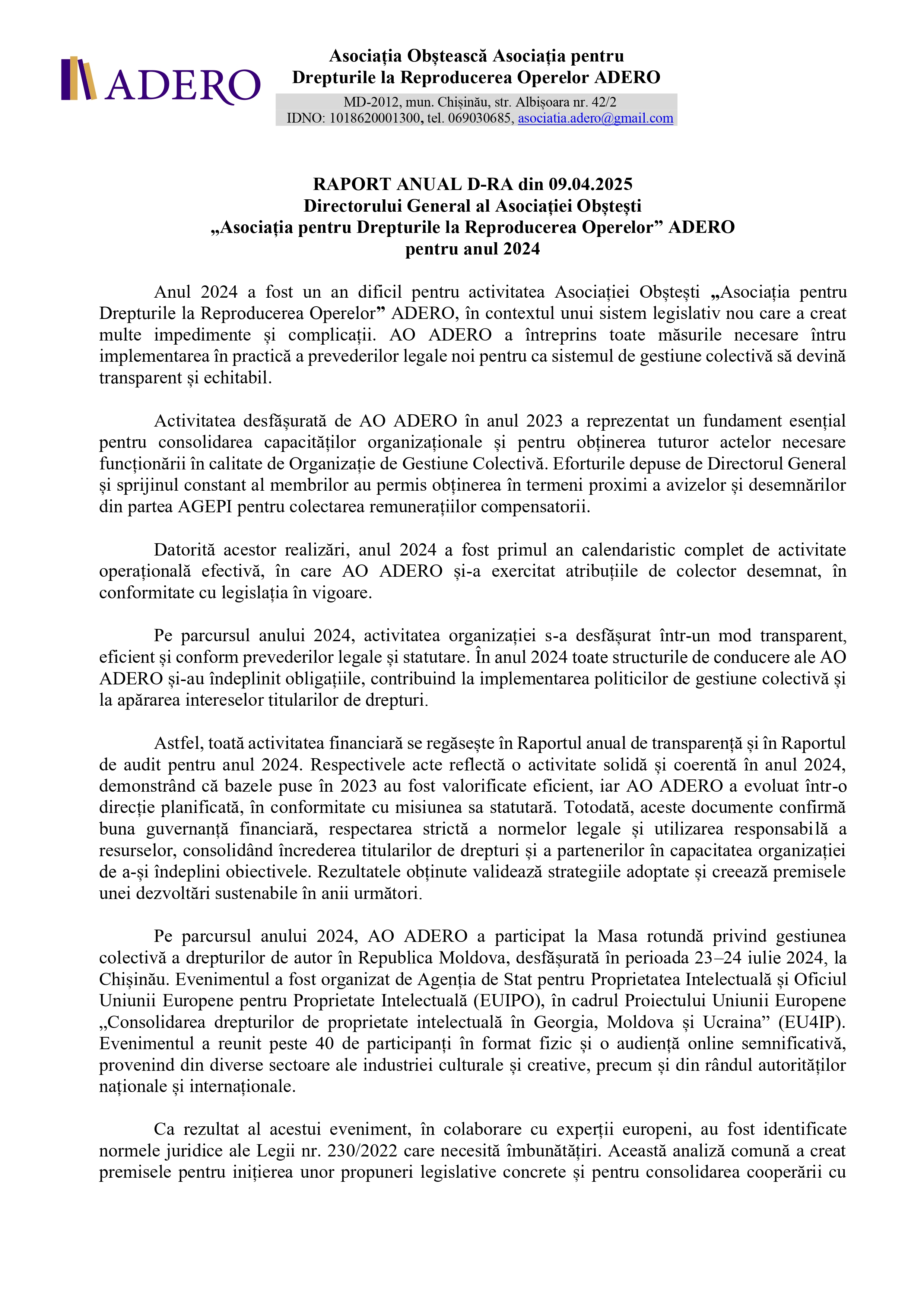 Raport anual al Directorului General